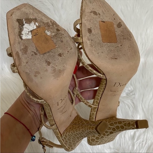 Christian Dior Crocodile Skin, Coral Heels Sandals 36.5 - Picture 5 of 5
